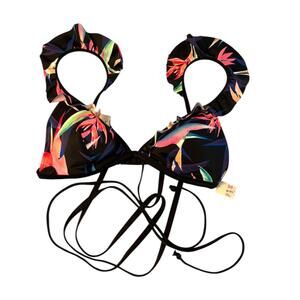 Victoria’s Secret PINK Bikini Top Tropical Print Ruffle Strap NWT L